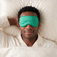 Jade Green | Soft Silk Blackout Sleep Mask, worn, top down