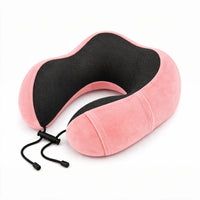 Pink | U-Shaped Memory Foam Airplane Neck Pillow, three-quarter view