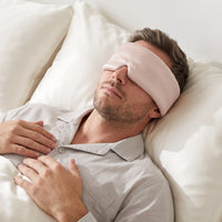 Pink | Silk Satin Sleep Mask, worn, man asleep
