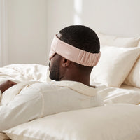 Pink | Silk Satin Sleep Mask, worn, man behind