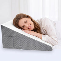 White and Gray | Foam Wedge Pillow for Elevated Sleeping, woman lying with her head on the wedge