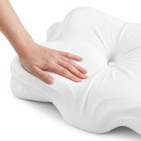 WHITE | Cooling Memory Foam Pillow (66×40 cm), hand pressing the soft memory foam top